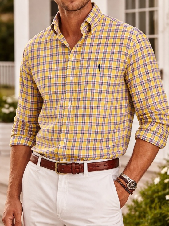 Ralph Lauren Other - Ralph Lauren Men’s Easter Yellow Plaid Button-Down Shirt Preppy Logo Vibrant